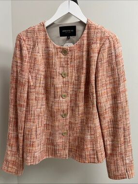 Lafayette 148 New York coral pink tweed button-front jacket